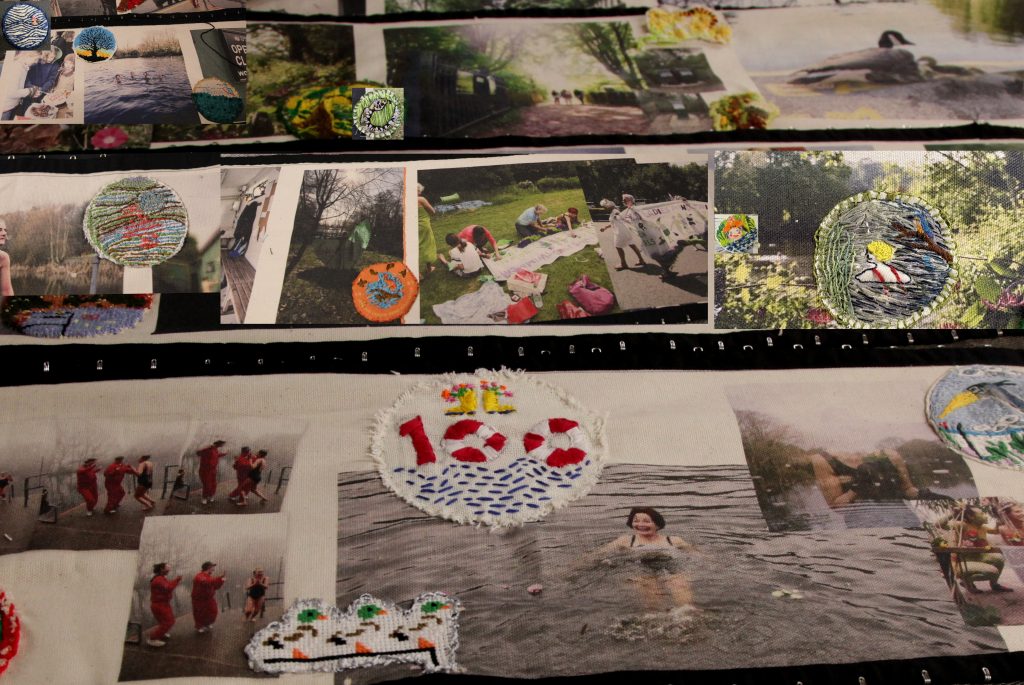 Images from the 100-year banner with the addition of hand-embroidered badges created by KLPA members. Artist: Ruth Corney.